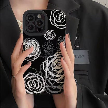 Silicone souple antichoc floral de fleur de rose de luxe compatible avec la coque iPhone