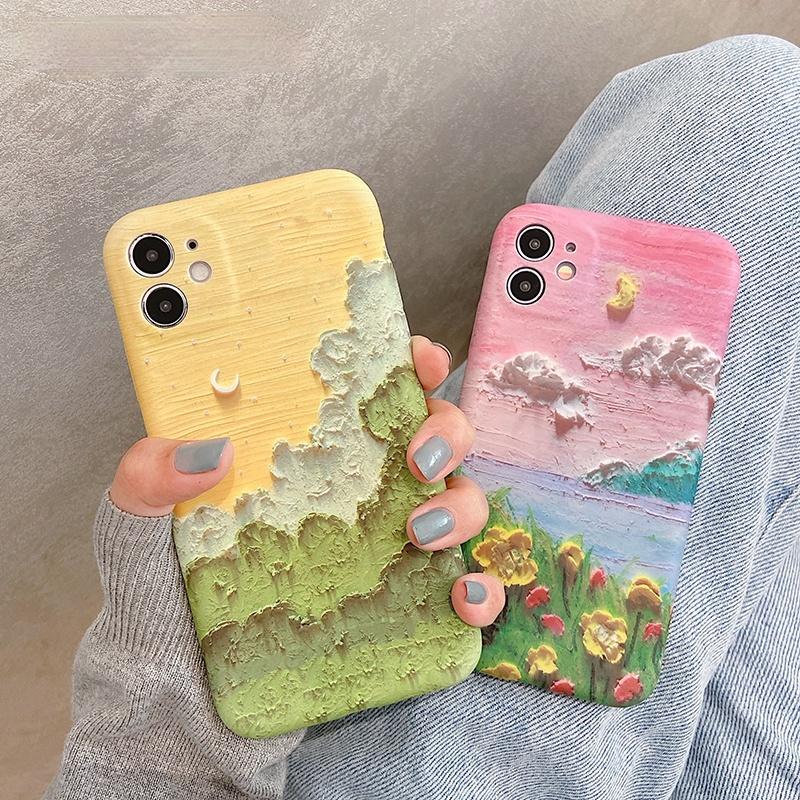 Creative Oil Painting Couples Silicone Soft iPhone Case