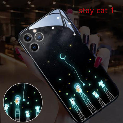 Cartoon Starry Sky Led Light Up Remind Incoming Call Temne Capered Glass iPhone Case