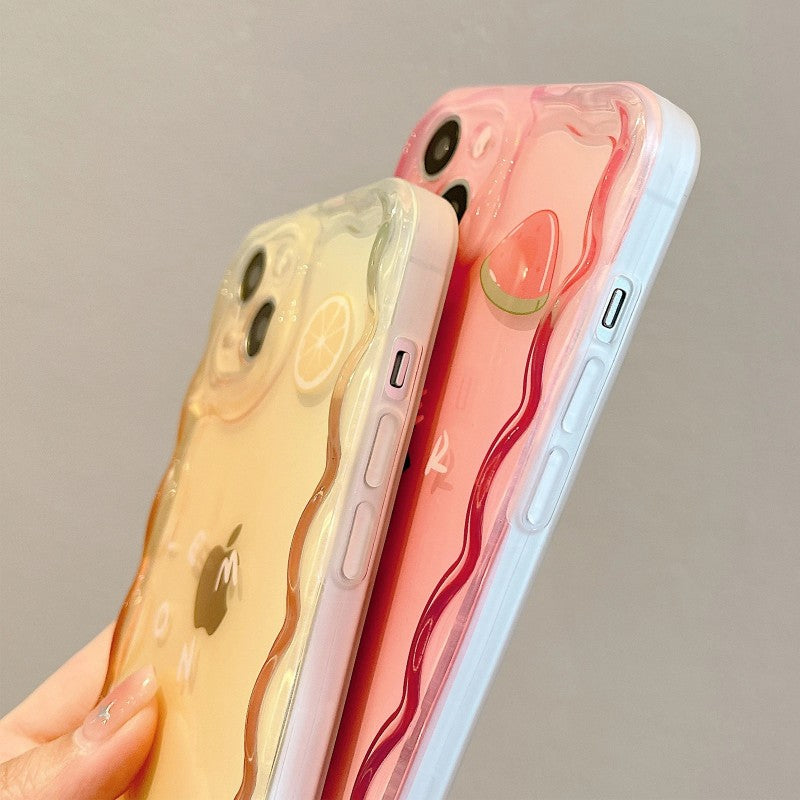 Cute Fruit Wave Frame Clear Soft Shockproof Compatible with iPhone Case
