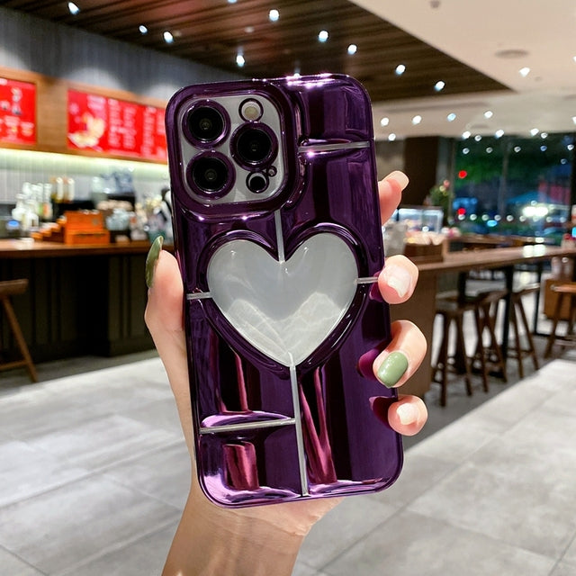 Electroplating 3D Hollow Love Heart Compatible with iPhone Case