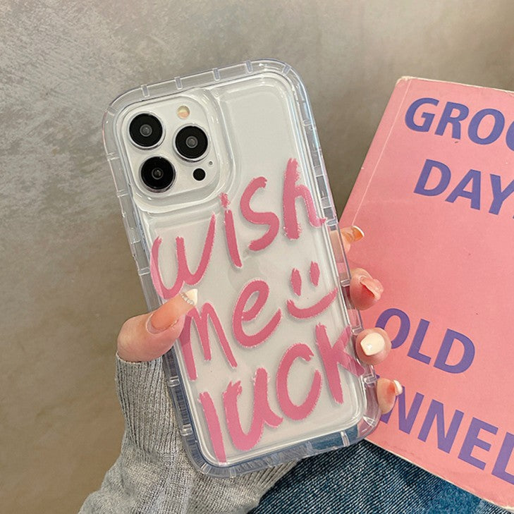Lucky Letter Plating Smile Face Clear Compatible with iPhone Case