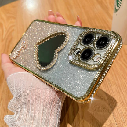 Glitter Love Heart Mirror Diamond Plating Transparent Compatible avec la coque iPhone
