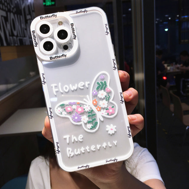 Funda para iPhone con lindas flores mariposa transparente compatible con iPhone