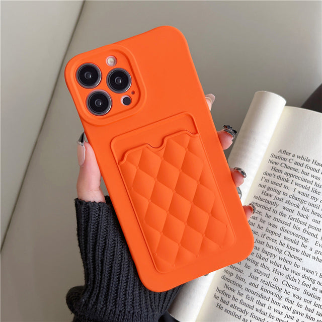 Diamond Lattice Pattern Wallet Card Slot Holder Compatible with iPhone Case