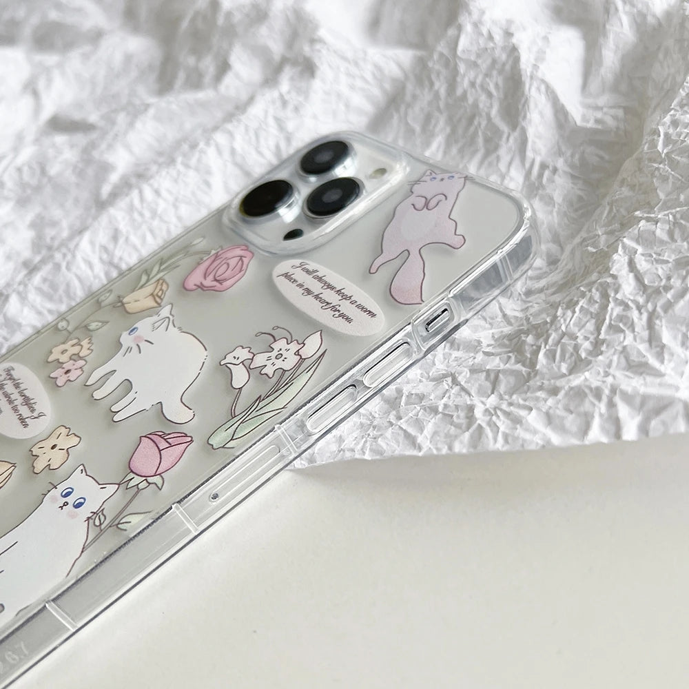Lovely Cat Cute Cartoon Transparent Compatible with iPhone Case