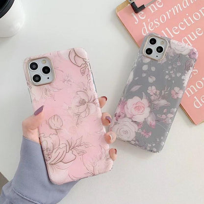 Retro Rose Flower Soft Silicone Floral Print Pink iPhone Case