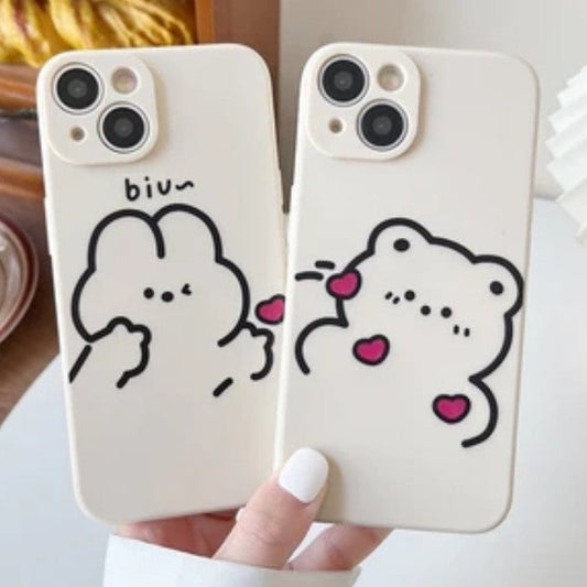 Cute Cartoon Bear Rabbit Bunny Parejas Matching Soft Compatible con iPhone Case