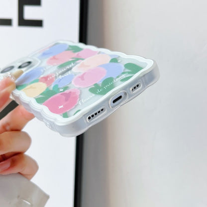 Cadre Vague Fleurs Colorées Silicone Transparent Compatible avec Coque iPhone