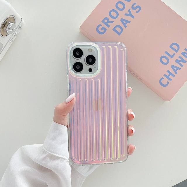 Luxury Laser Colorful Gradient Glitter Stripe Clear Compatible with iPhone Case