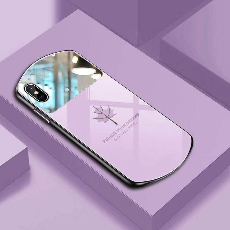 Coque iPhone en verre trempé feuille d'érable ovale mignonne de luxe