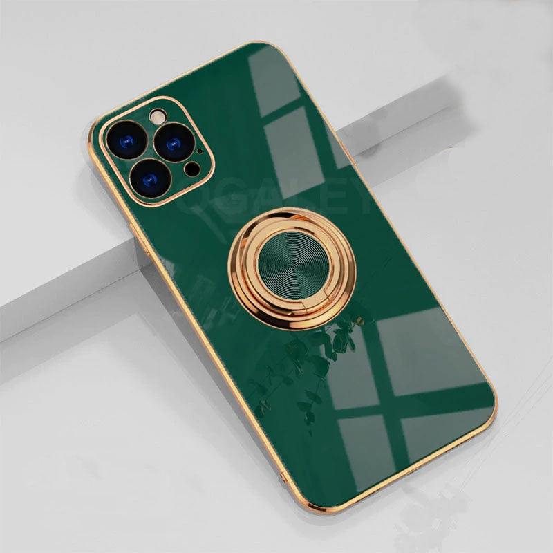 Estuche para iPhone anticaída con soporte para anillo de oro con soporte magnético para automóvil de lujo