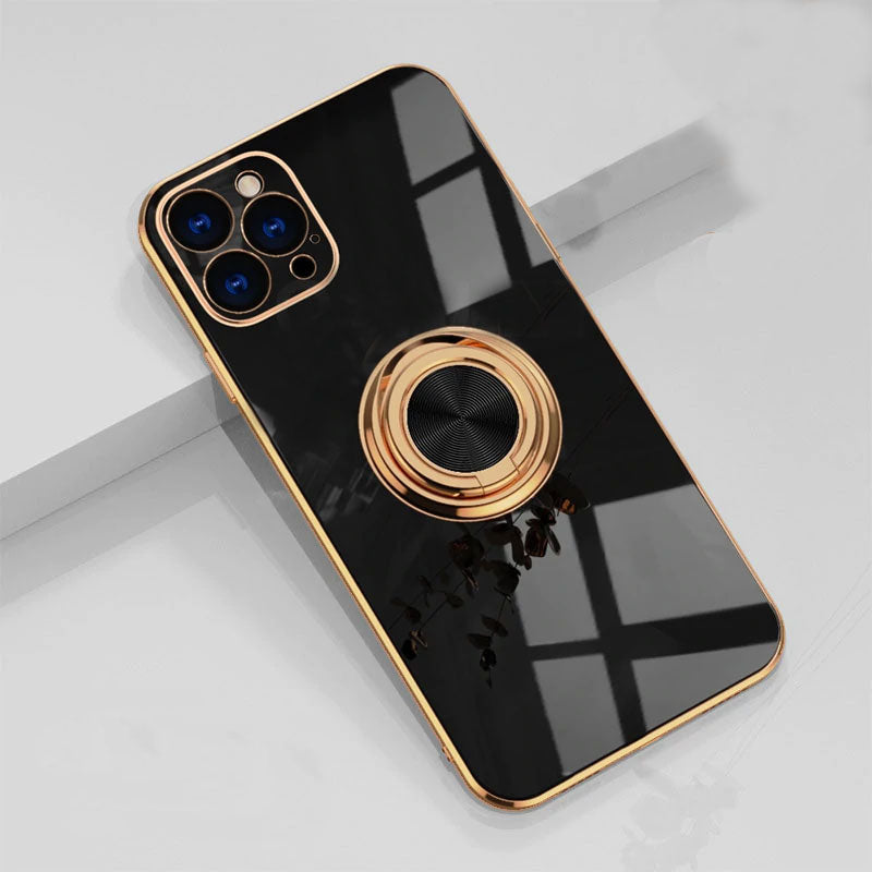 Estuche para iPhone anticaída con soporte para anillo de oro con soporte magnético para automóvil de lujo
