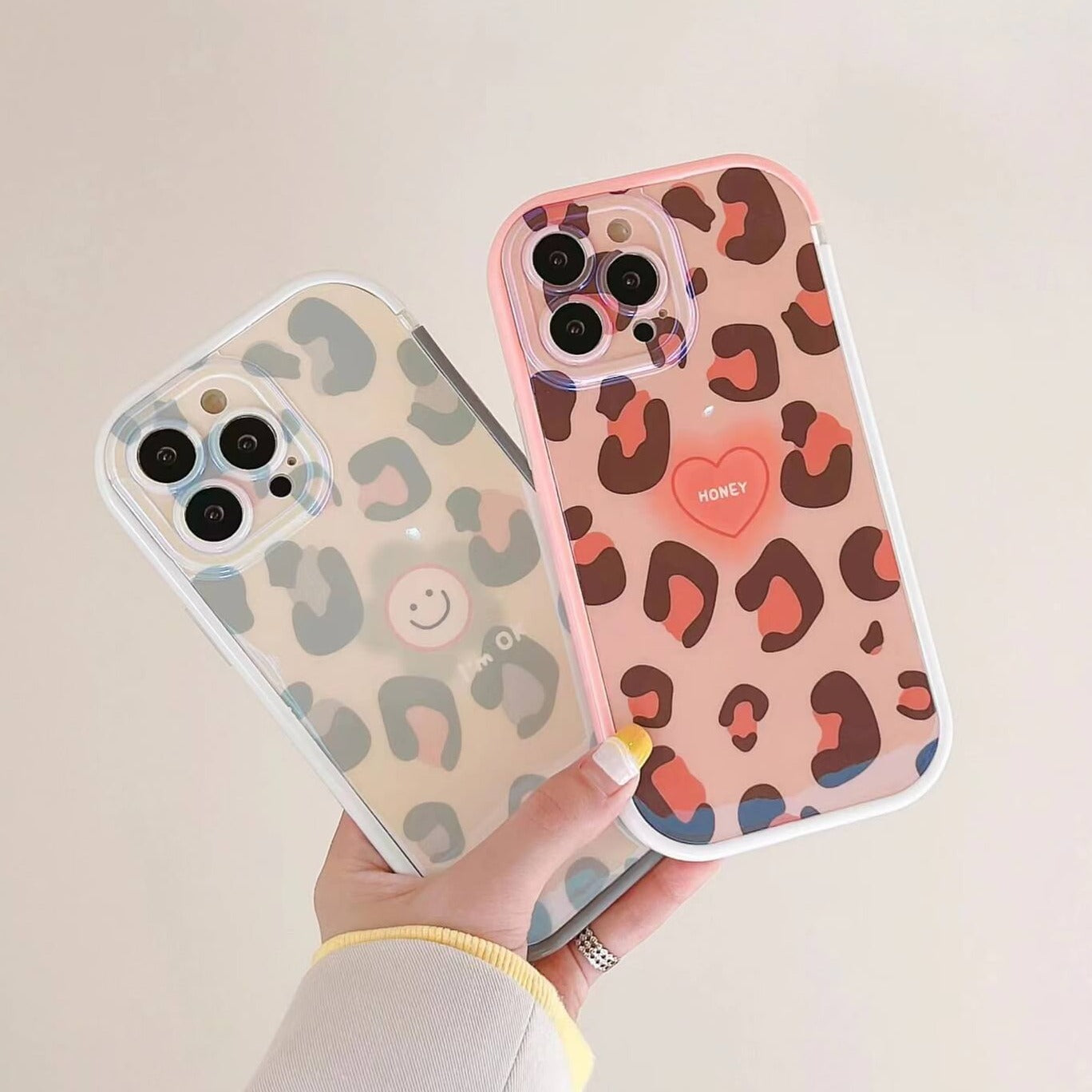Vinilo o funda para iPhone Blu-ray de esquinas redondeadas de leopardo rosa