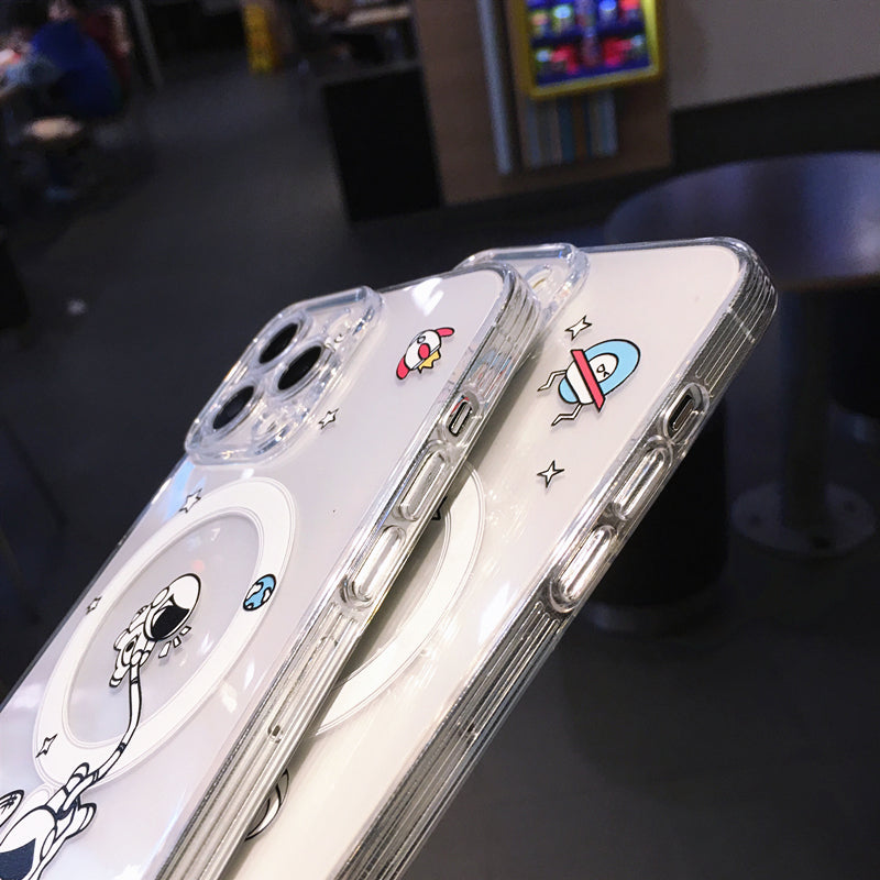 Astronaute pour chargement sans fil magnétique Magsafe transparent compatible avec la coque iPhone