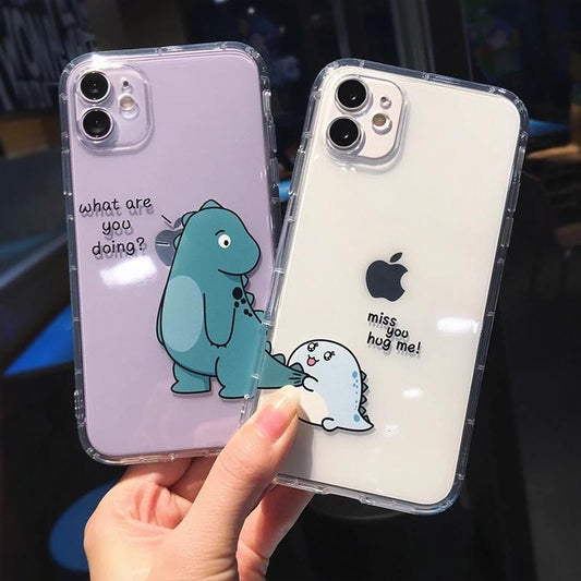 Cute Couples Dinosaur Lovely Transparent Soft iPhone Case