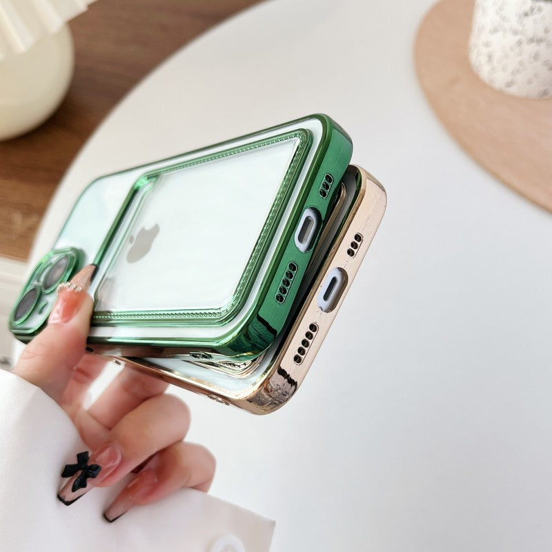 Tarjetero tipo billetera de galvanoplastia compatible con funda para iPhone