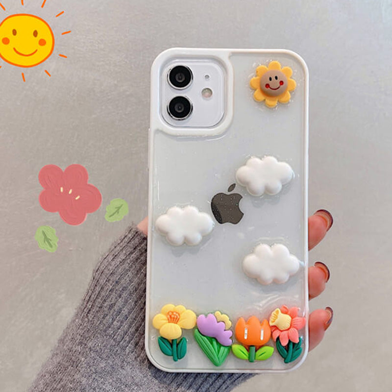 Cute 3D Clouds Flower Clear iPhone Case Back Cover