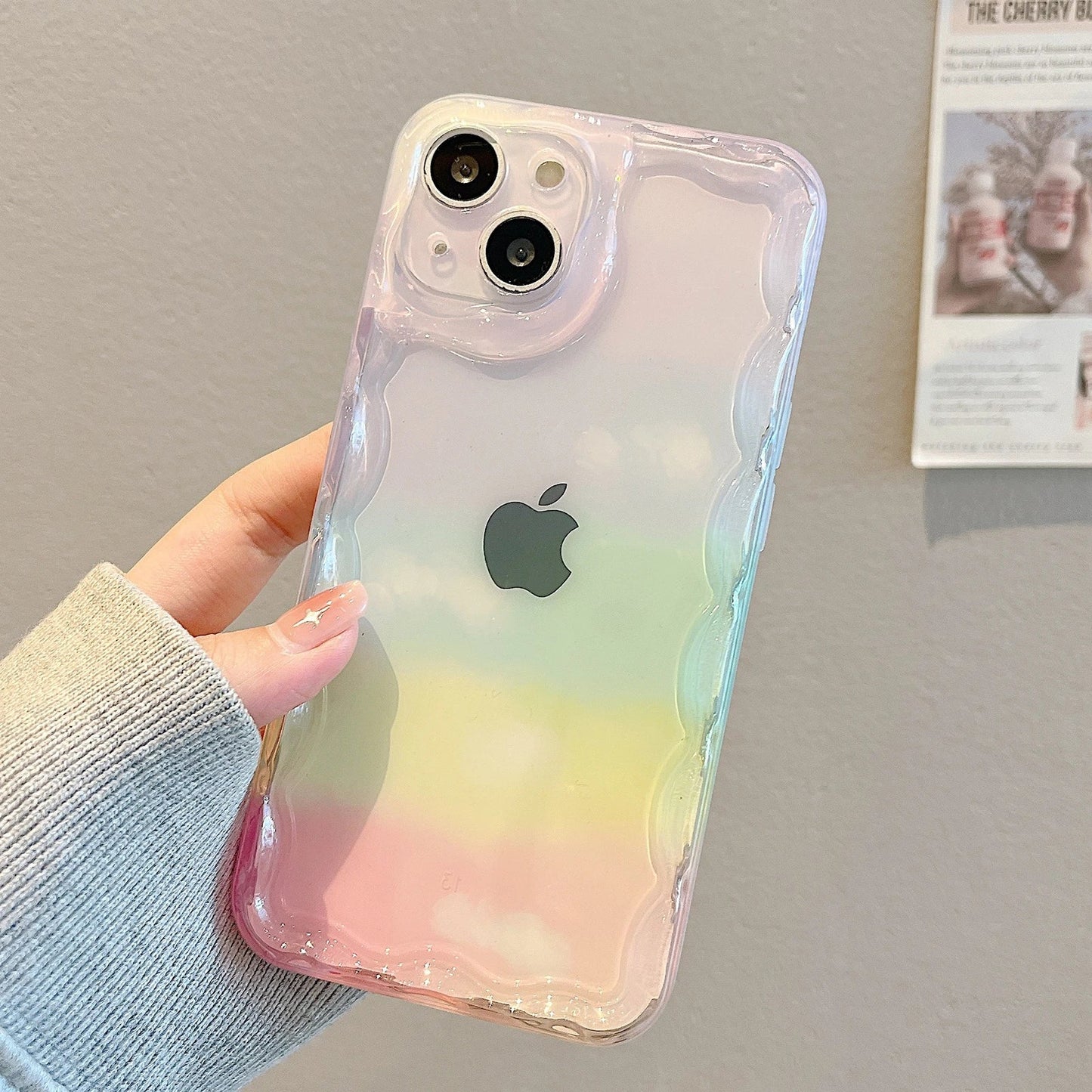 Rainbow Color Wave Frame Clear Soft Compatible con iPhone Case