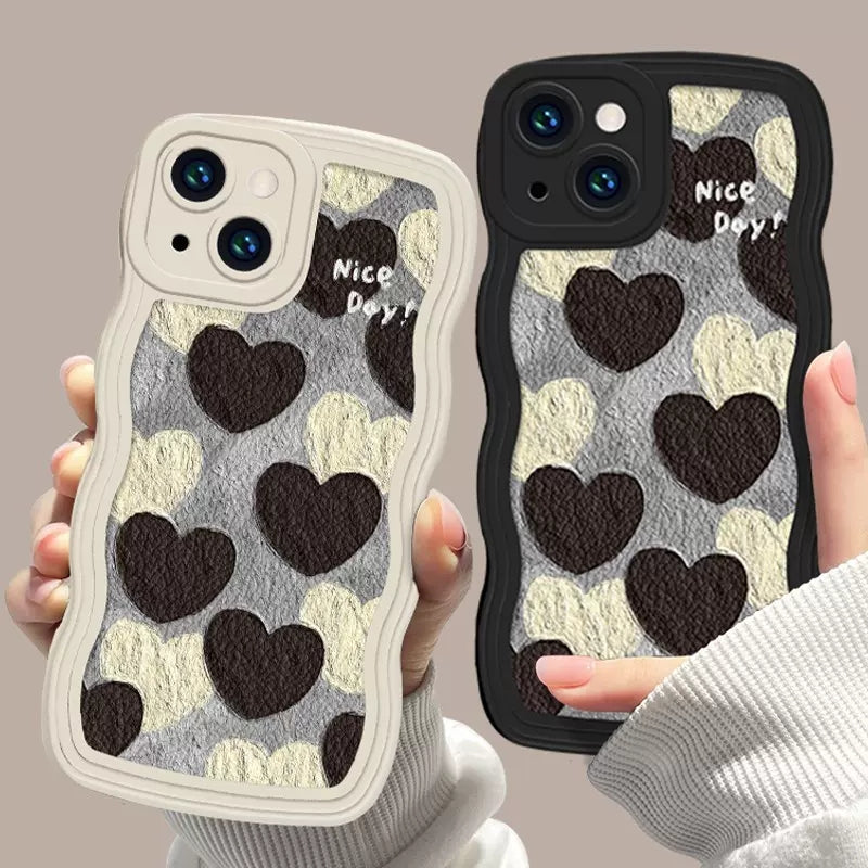 Love Heart Wave Frame Silicona a prueba de golpes Suave Compatible con iPhone Case