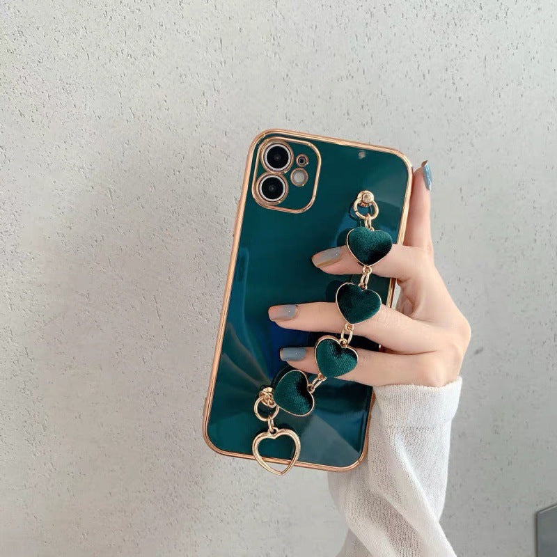 Electroplated Heart Bracelet Hand Strap Soft iPhone Case