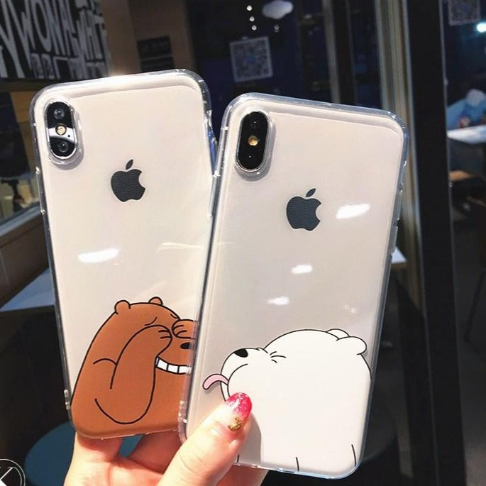 Cute And Playful Couple Bear Sticking Out Tongue Clear iPhone Case
