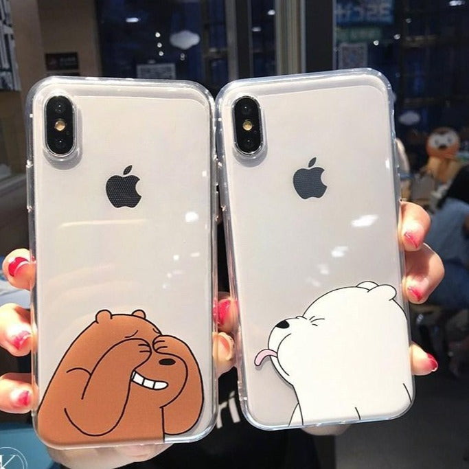 Cute And Playful Couple Bear Sticking Out Tongue Clear iPhone Case
