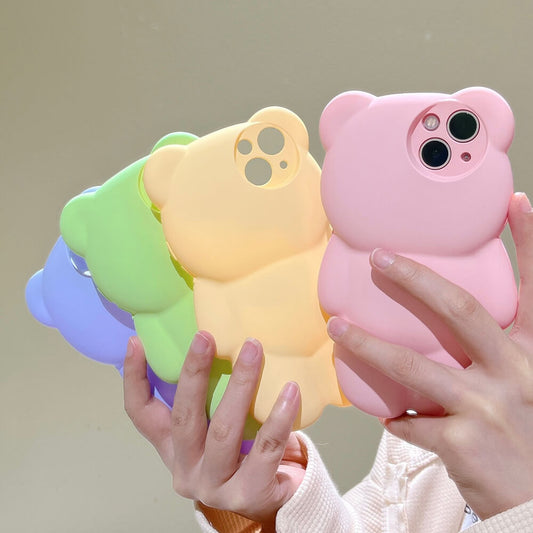 Funda para iPhone con protección de lente de oso lindo 3D
