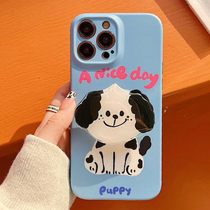 Cute Puppy Lucky Cat Srand Holder iPhone Case Back Cover