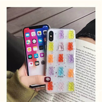 3D Cute Bear Candy Color Transparent Clear iPhone Case