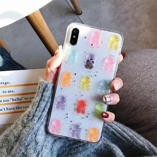 Coque iPhone 3D Cute Bear Candy Color Transparent Clear