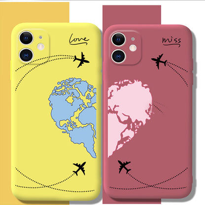 Fly Over Earth Fall In Love Couple Coque iPhone Couverture Arrière (Jaune, Vert Clair, Rose Rouge)