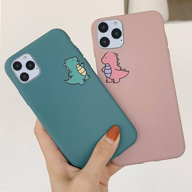 Cute Couples Dinosaur Silicone Soft iPhone Case