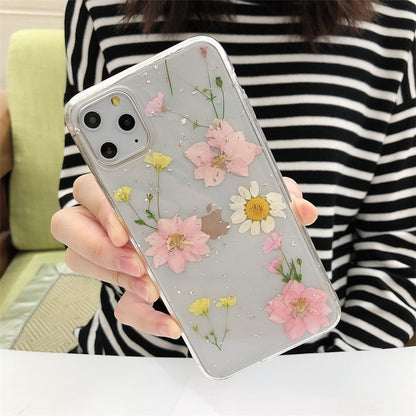Coque iPhone souple transparente de vraies fleurs séchées