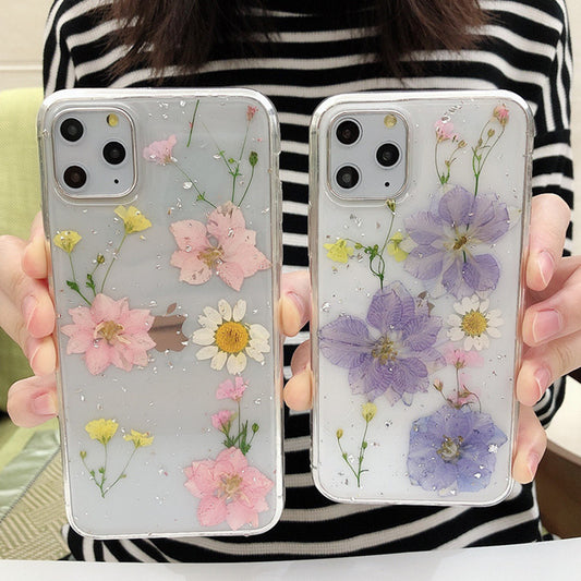Coque iPhone souple transparente de vraies fleurs séchées
