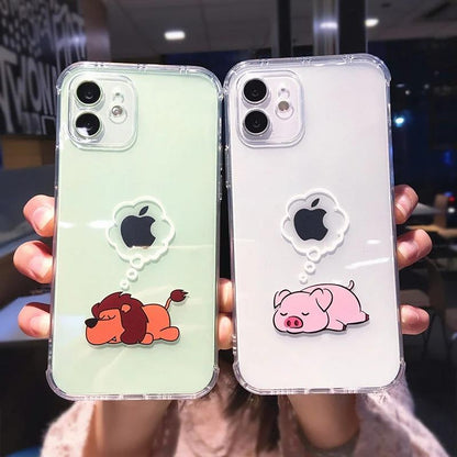 Cute Sleeping Piggy Lion Elephant Shockproof Clear Soft iPhone Case