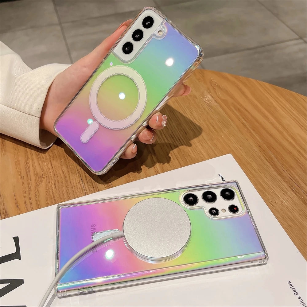 Laser Colorful for Magnetic Magsafe Wireless Charging Clear Compatible with Samsung Case