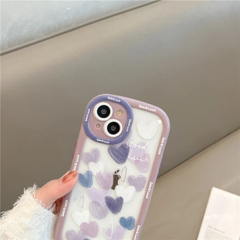 Cute Love Heart Smile Camera Protection Clear Compatible con iPhone Case