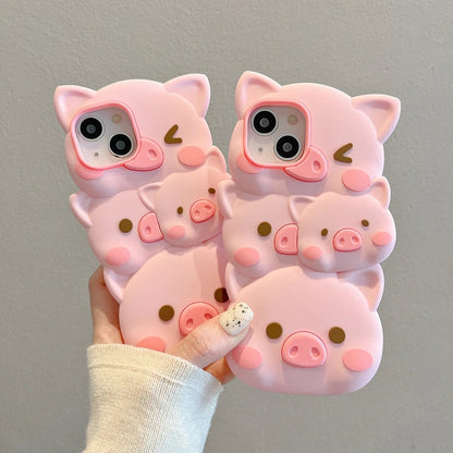 Cute Cartoon 3D Funny Pig Soft Silicone Shockproof Compatible with iPhone Case