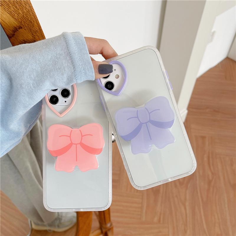 3D Bow Ring Holder Camera Protection Soft iPhone Case