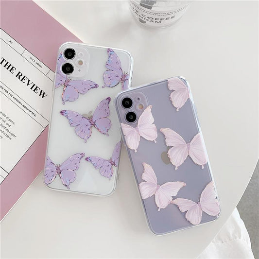 Coque iPhone souple transparente papillon violet