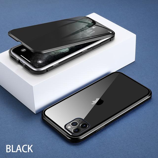 Anti-Spy 360 Degree Protective Magnetic Metal Tempered Glass iPhone Case Anti-peeping