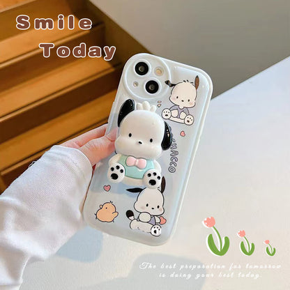 Decompression Pressable Air Cushion Soft iPhone Case Cute Dog Holder Stand