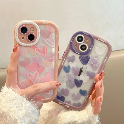 Cute Love Heart Smile Camera Protection Clear Compatible avec la coque iPhone