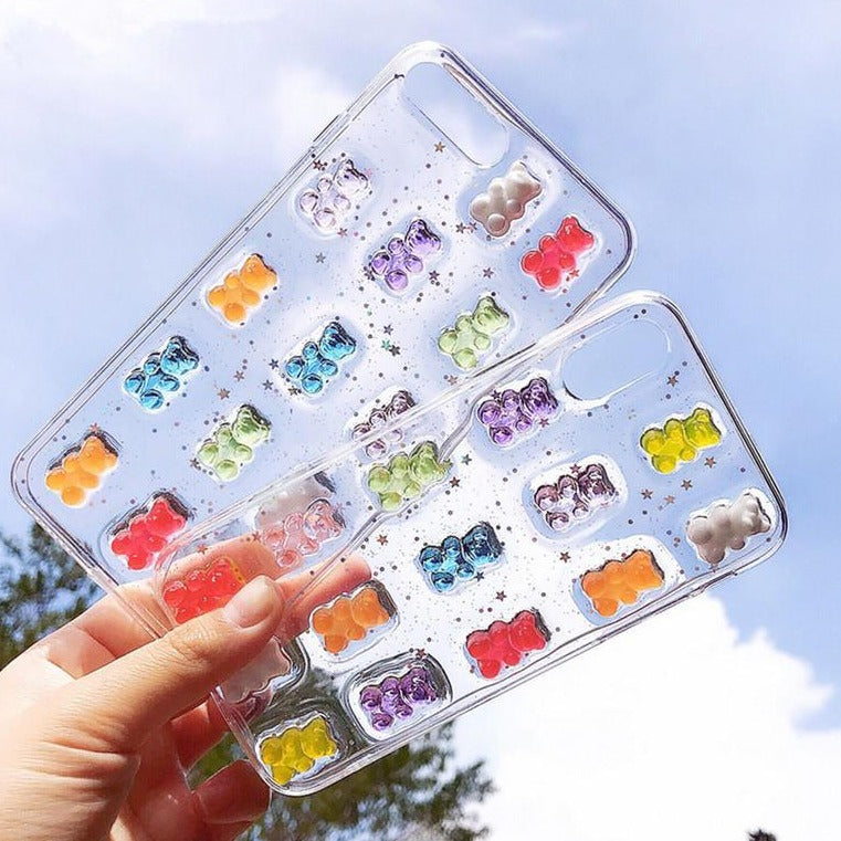 3D Cute Bear Candy Color Transparent Clear iPhone Case