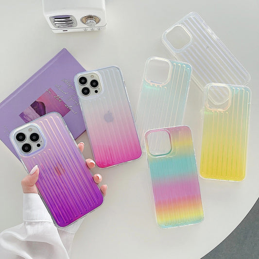 Rayures scintillantes dégradées colorées au laser de luxe transparentes compatibles avec la coque iPhone