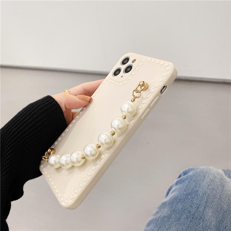 Estuche para iPhone suave anticaída de silicona con cadena de perlas creativas