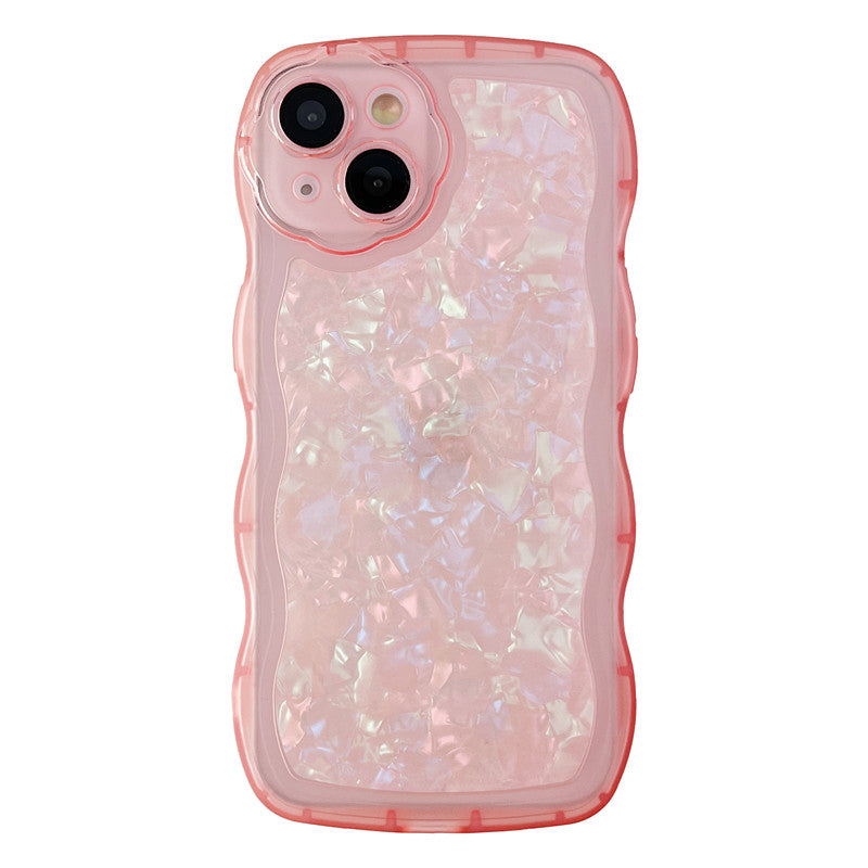 Glitter Shell Pattern Bling Sparkling Curly Wave Frame Compatible con iPhone Case