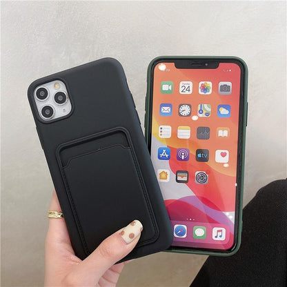 Creative Solid Color Card Holder Silicone Soft Wallet iPhone Case