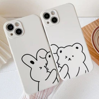 Lindo oso de dibujos animados parejas de conejo a juego funda de silicona suave para iPhone